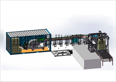 編織袋集裝箱裝車系統(tǒng)，聚丙烯全自動裝車機現(xiàn)場